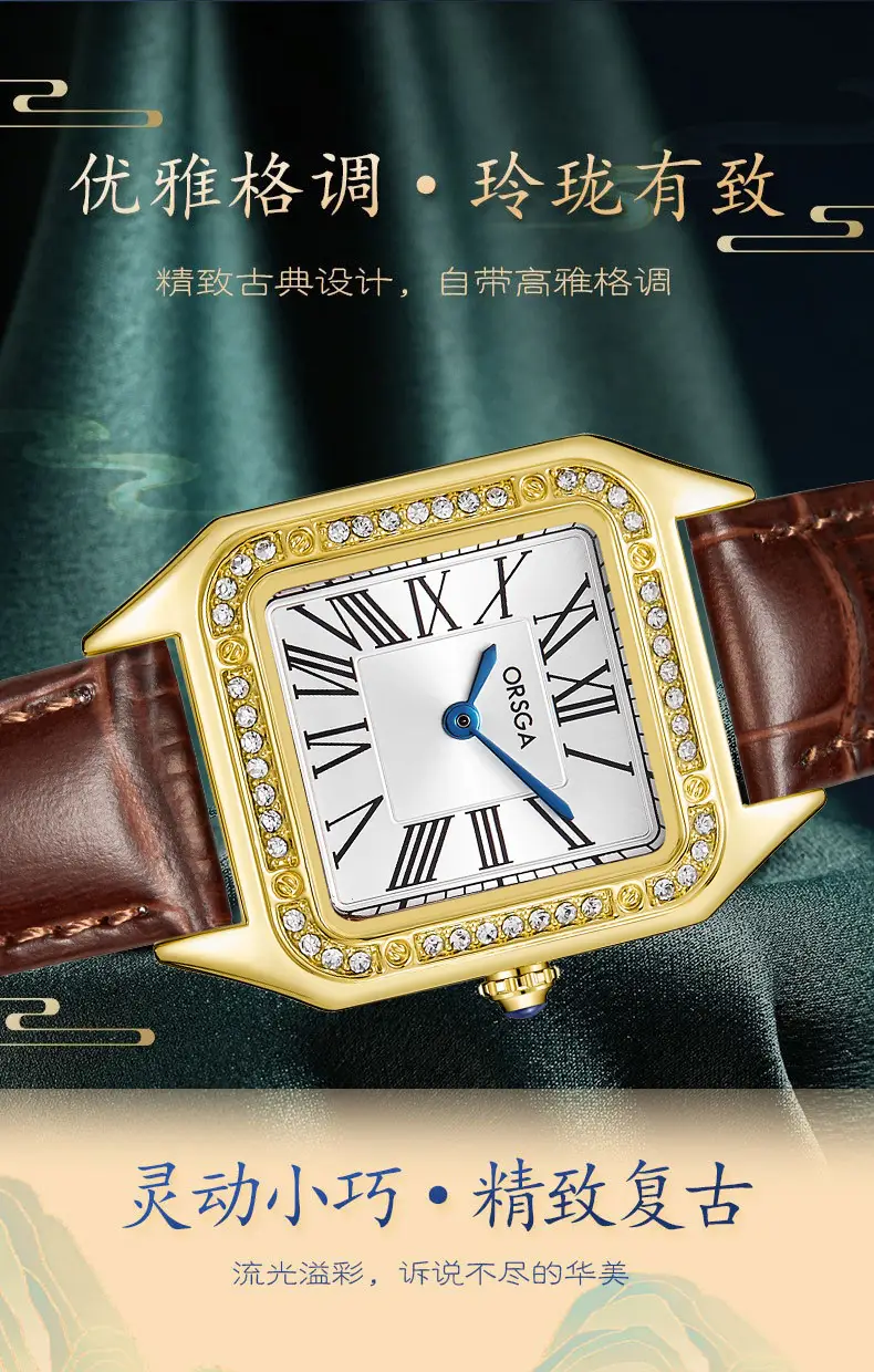 ORSGA Square Diamond Watch Rose Gold Black Strap — feature 7
