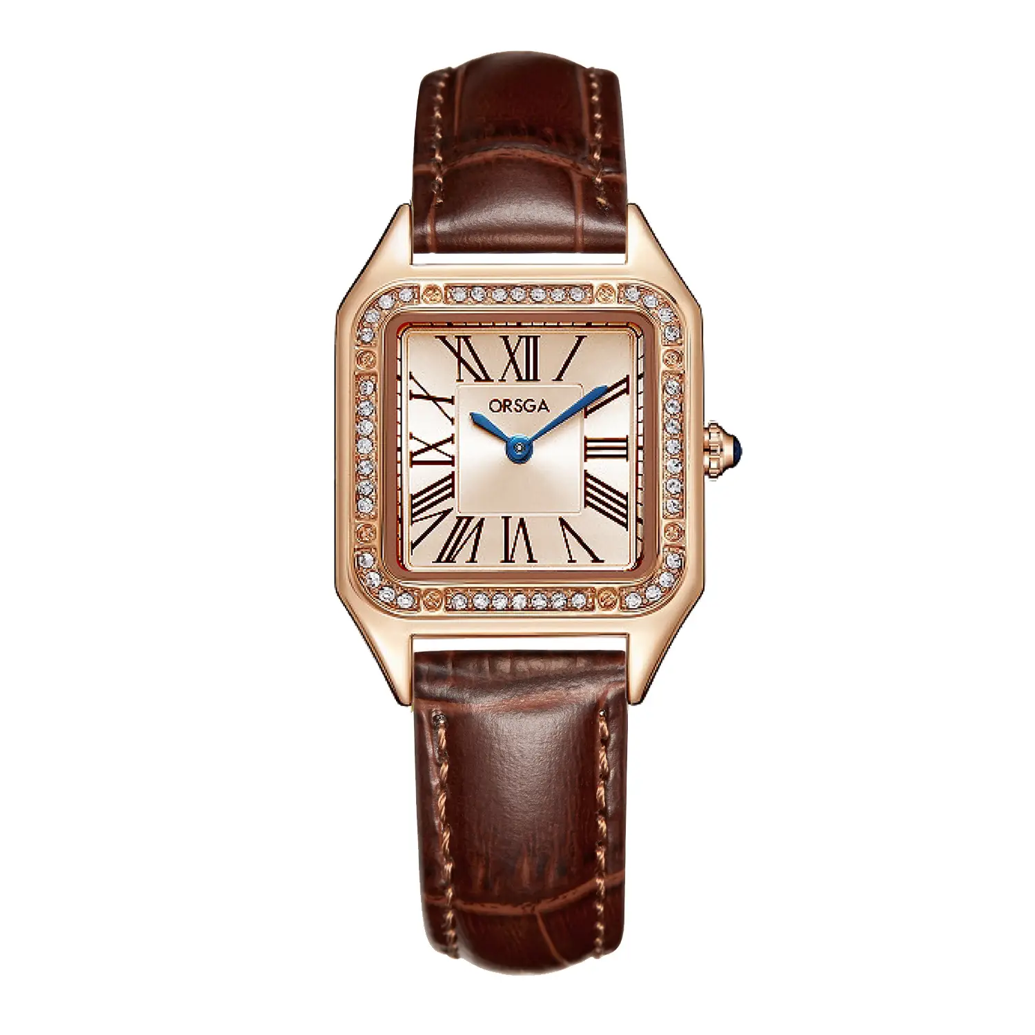ORSGA Square Diamond Watch Rose Gold Black Strap - Image 11