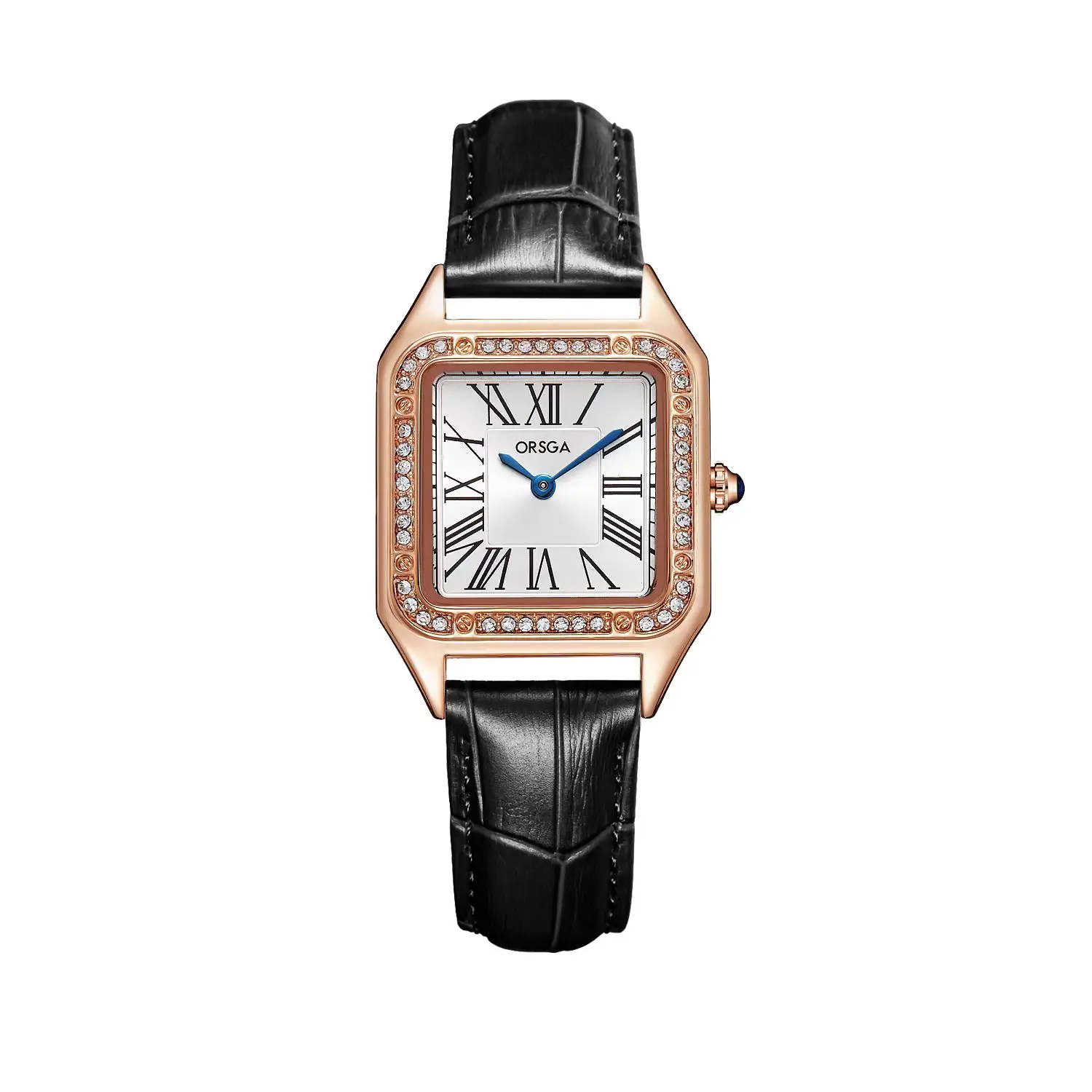 ORSGA Square Diamond Watch Rose Gold Black Strap - Image 12