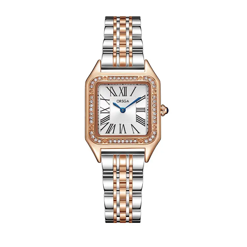 ORSGA Square Diamond Watch Rose Gold Black Strap - Image 21