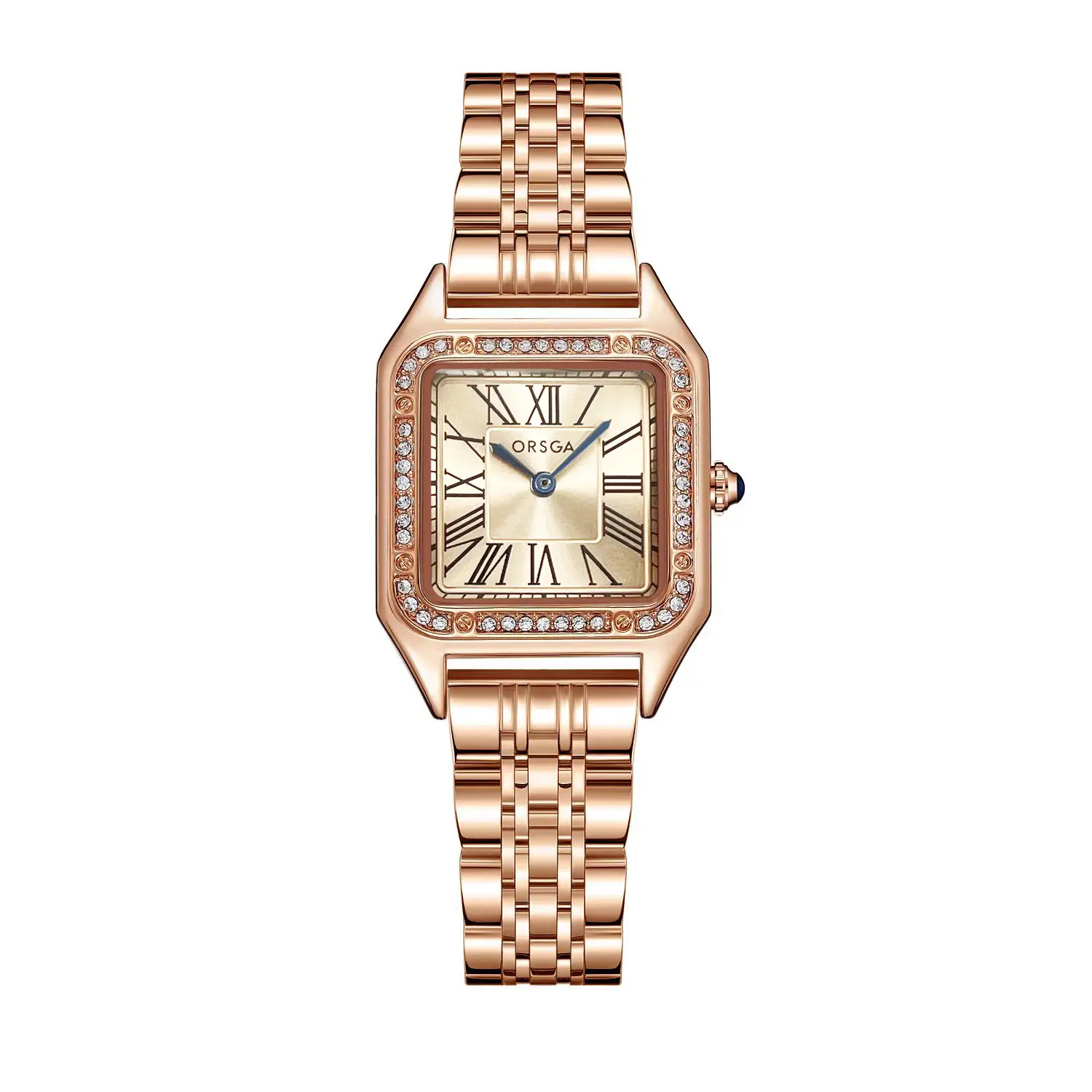 ORSGA Square Diamond Watch Rose Gold Black Strap - Image 24