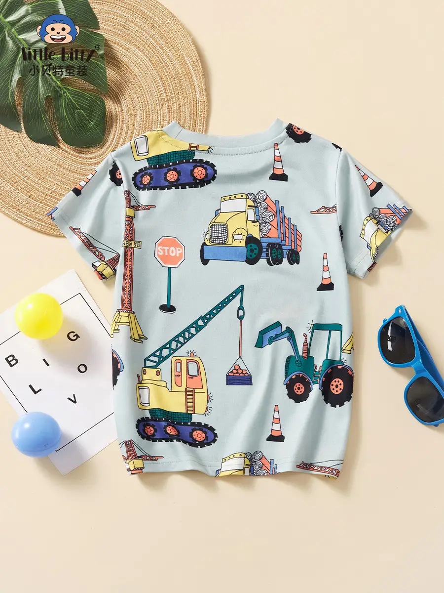 Boys Gray Cartoon Car T-Shirt Short Sleeve 2025 - Image 3