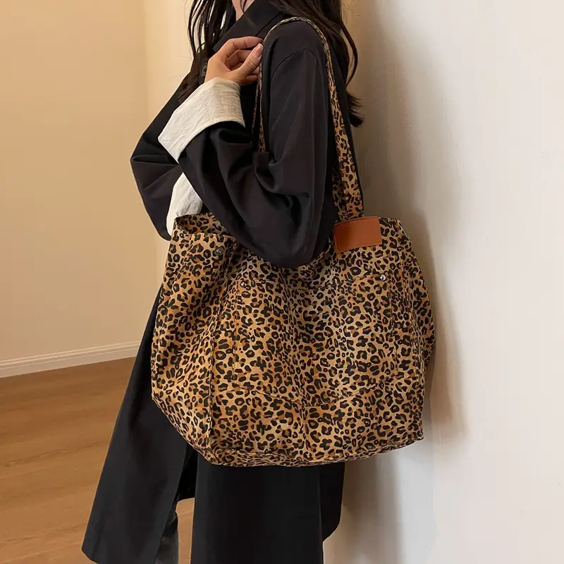 Canvas Leopard Print Large Tote Bag for Women - Image 3