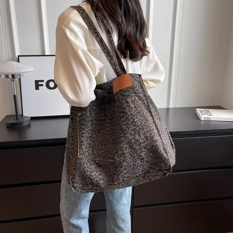 Canvas Leopard Print Large Tote Bag for Women - Image 4