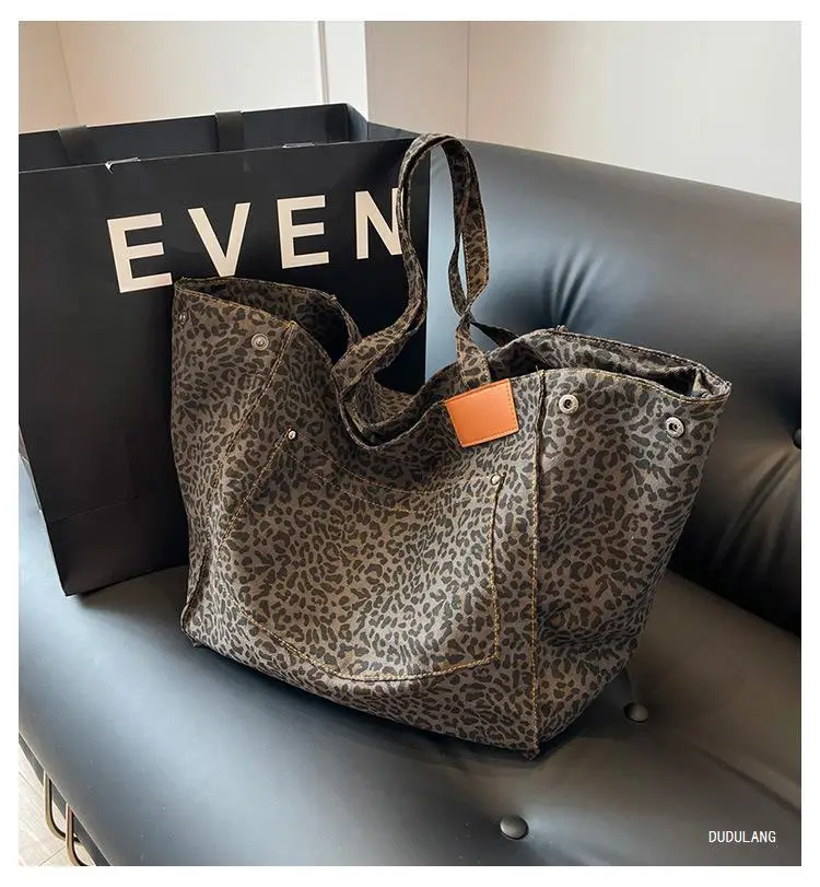 Canvas Leopard Print Large Tote Bag for Women — feature 1