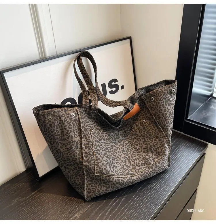 Canvas Leopard Print Large Tote Bag for Women — feature 11