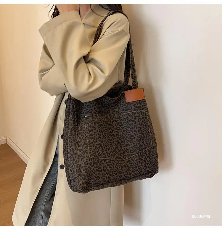 Canvas Leopard Print Large Tote Bag for Women — feature 14