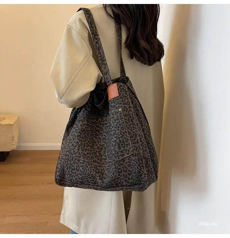 Canvas Leopard Print Large Tote Bag for Women — feature 15