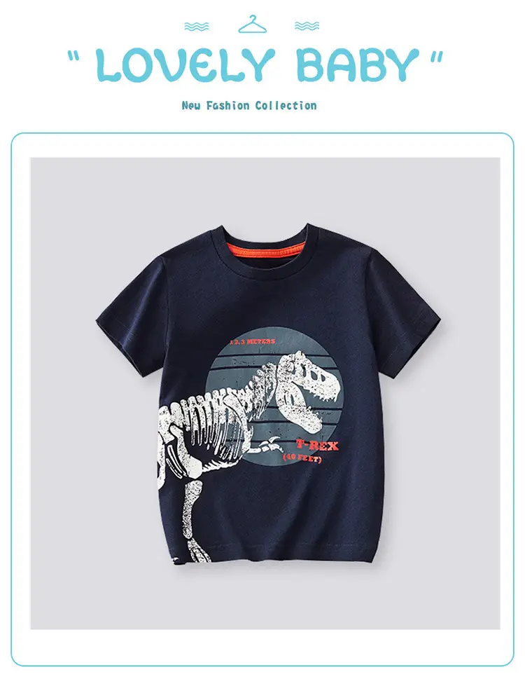 Kids Cotton T-Shirt Dinosaur Graphic Summer Casual — feature 2
