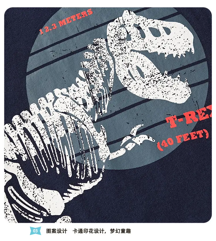 Kids Cotton T-Shirt Dinosaur Graphic Summer Casual — feature 8