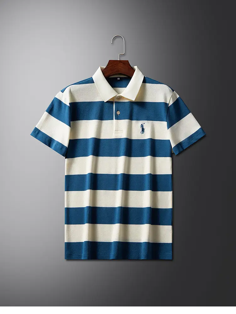 POLO Shirt Men's Summer New Short-sleeved T-shirt Striped Casual All-match Top for Young and Middle-aged Fashion Short T Men
