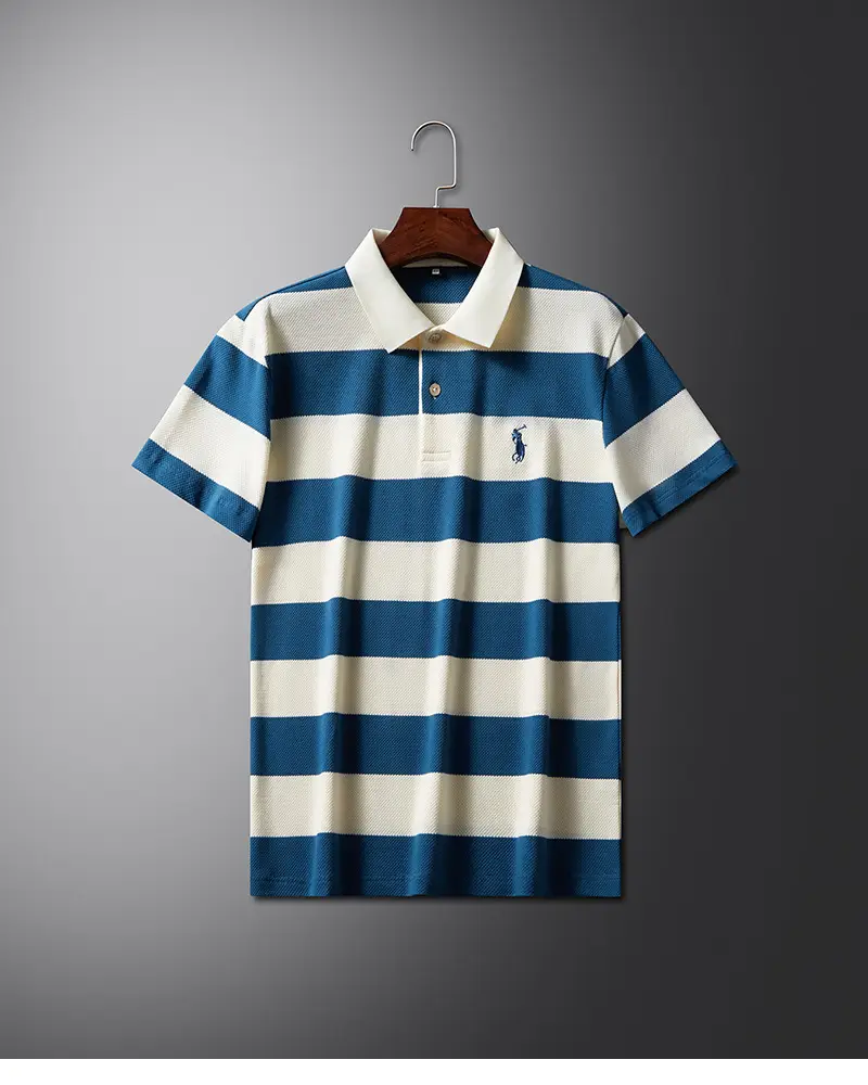 POLO Shirt Men's Summer New Short-sleeved T-shirt Striped Casual All-match Top for Young and Middle-aged Fashion Short T Men — feature 11