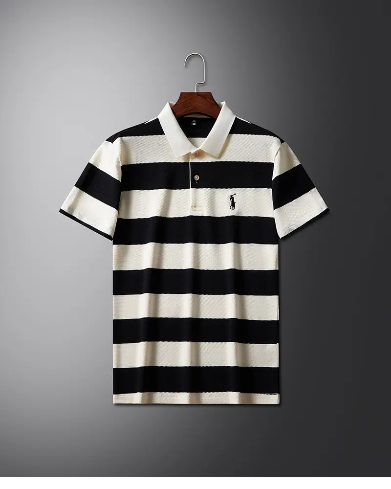 POLO Shirt Men's Summer New Short-sleeved T-shirt Striped Casual All-match Top for Young and Middle-aged Fashion Short T Men — feature 12