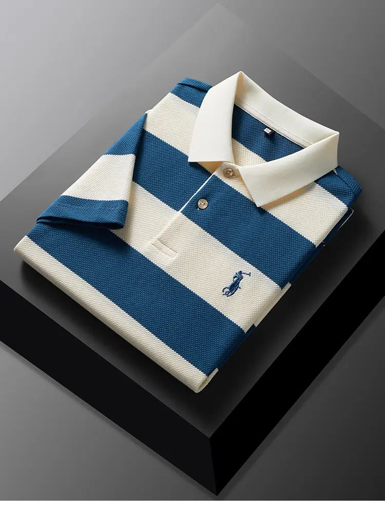 POLO Shirt Men's Summer New Short-sleeved T-shirt Striped Casual All-match Top for Young and Middle-aged Fashion Short T Men — feature 14