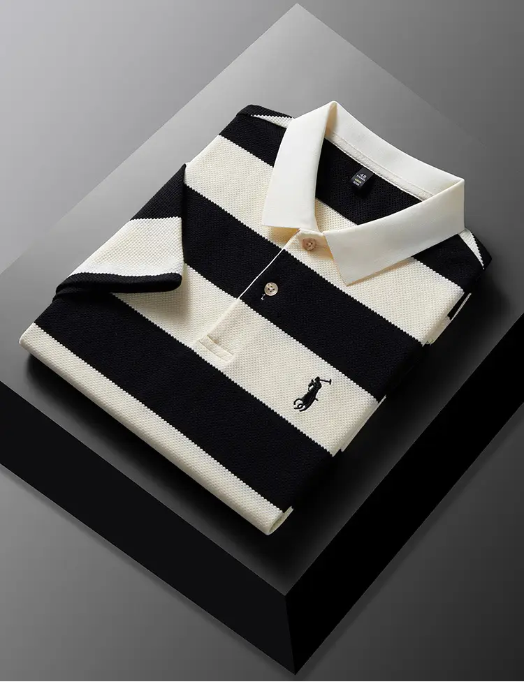 POLO Shirt Men's Summer New Short-sleeved T-shirt Striped Casual All-match Top for Young and Middle-aged Fashion Short T Men — feature 15