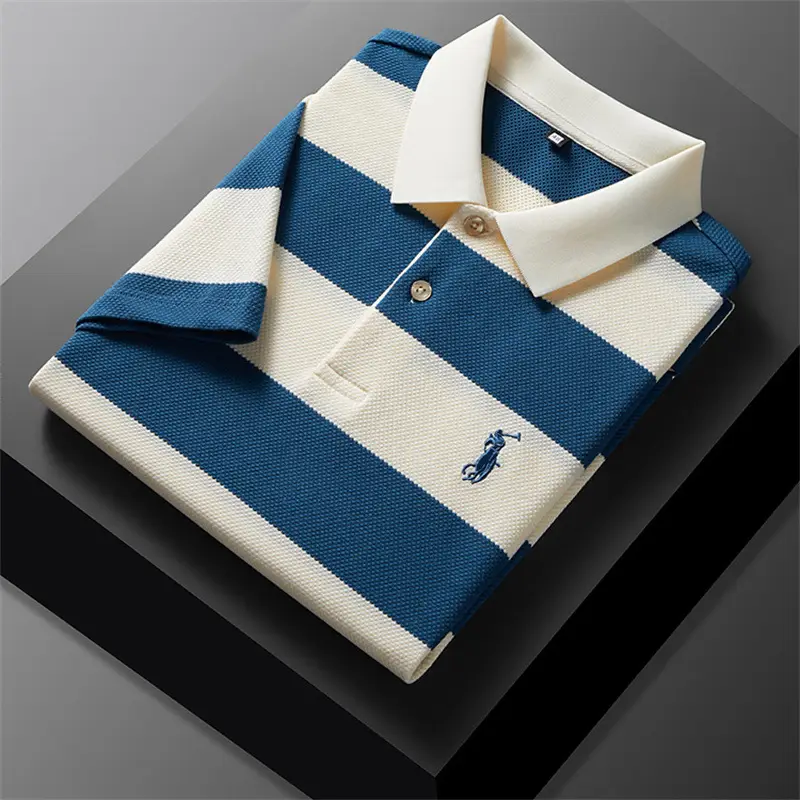 POLO Shirt Men's Summer New Short-sleeved T-shirt Striped Casual All-match Top for Young and Middle-aged Fashion Short T Men