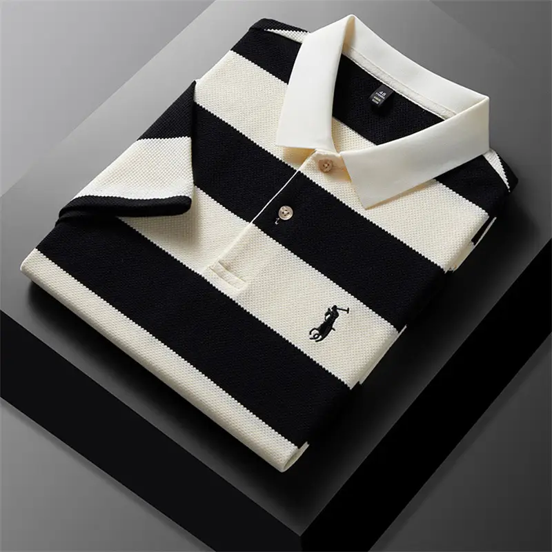 POLO Shirt Men's Summer New Short-sleeved T-shirt Striped Casual All-match Top for Young and Middle-aged Fashion Short T Men