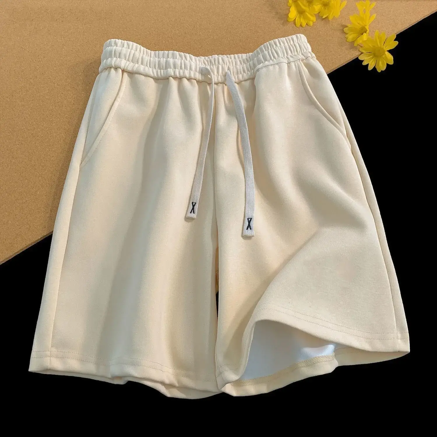 Men White Drawstring Cotton Shorts Casual Summer - Image 6