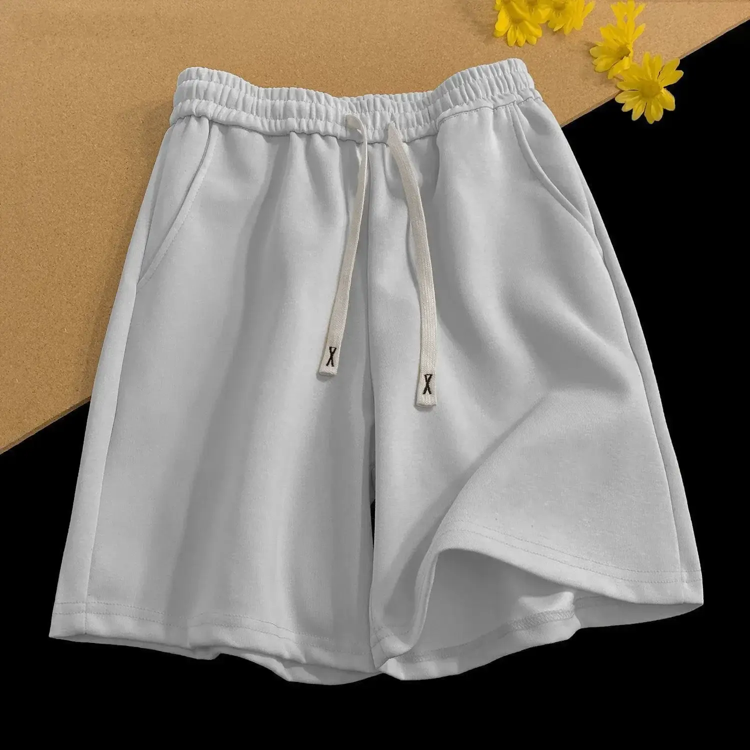 Men White Drawstring Cotton Shorts Casual Summer - Image 9