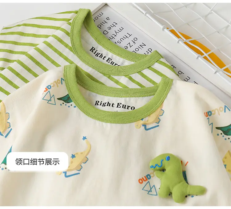 Boys Cotton Striped T-shirt Green Dinosaur Design — feature 11