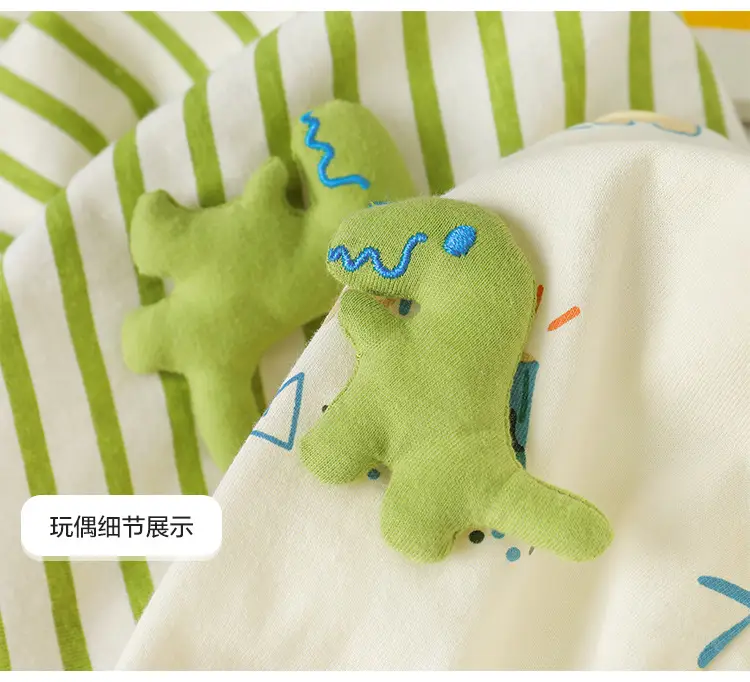 Boys Cotton Striped T-shirt Green Dinosaur Design — feature 12