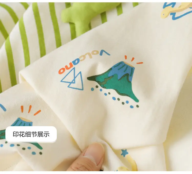 Boys Cotton Striped T-shirt Green Dinosaur Design — feature 13