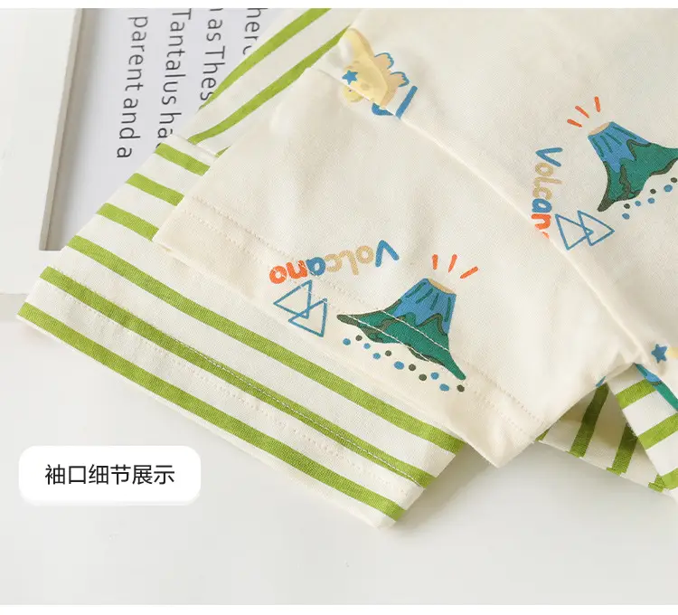 Boys Cotton Striped T-shirt Green Dinosaur Design — feature 14