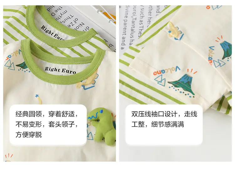 Boys Cotton Striped T-shirt Green Dinosaur Design — feature 4