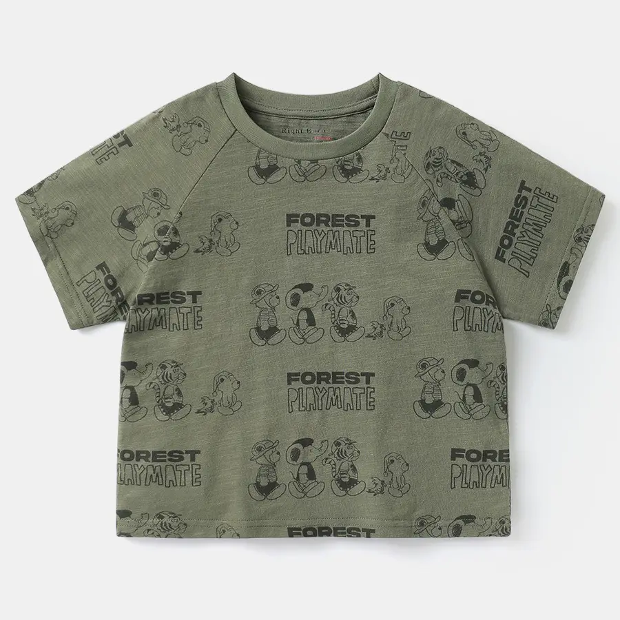 Boys Cotton Striped T-shirt Green Dinosaur Design - Image 3