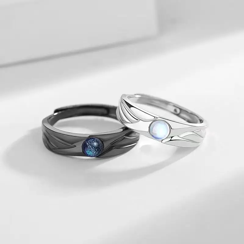 Angel & Devil Couple Ring Black White Open Ring Pair — feature 4