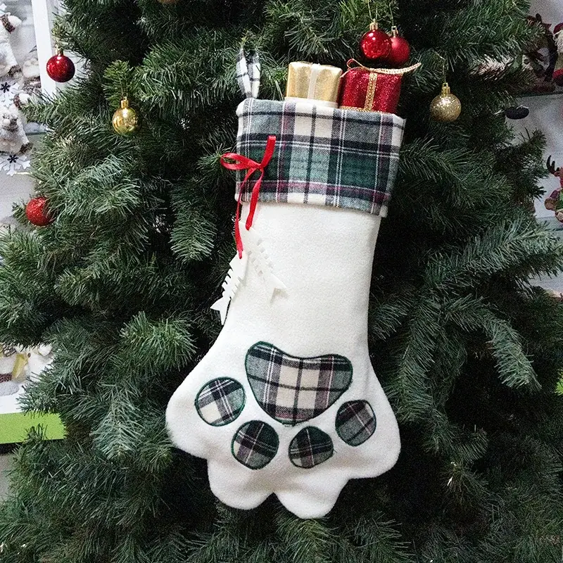 Christmas Wool Socks Red Plaid White Base - Image 2