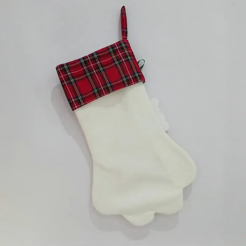 Christmas Wool Socks Red Plaid White Base - Image 4