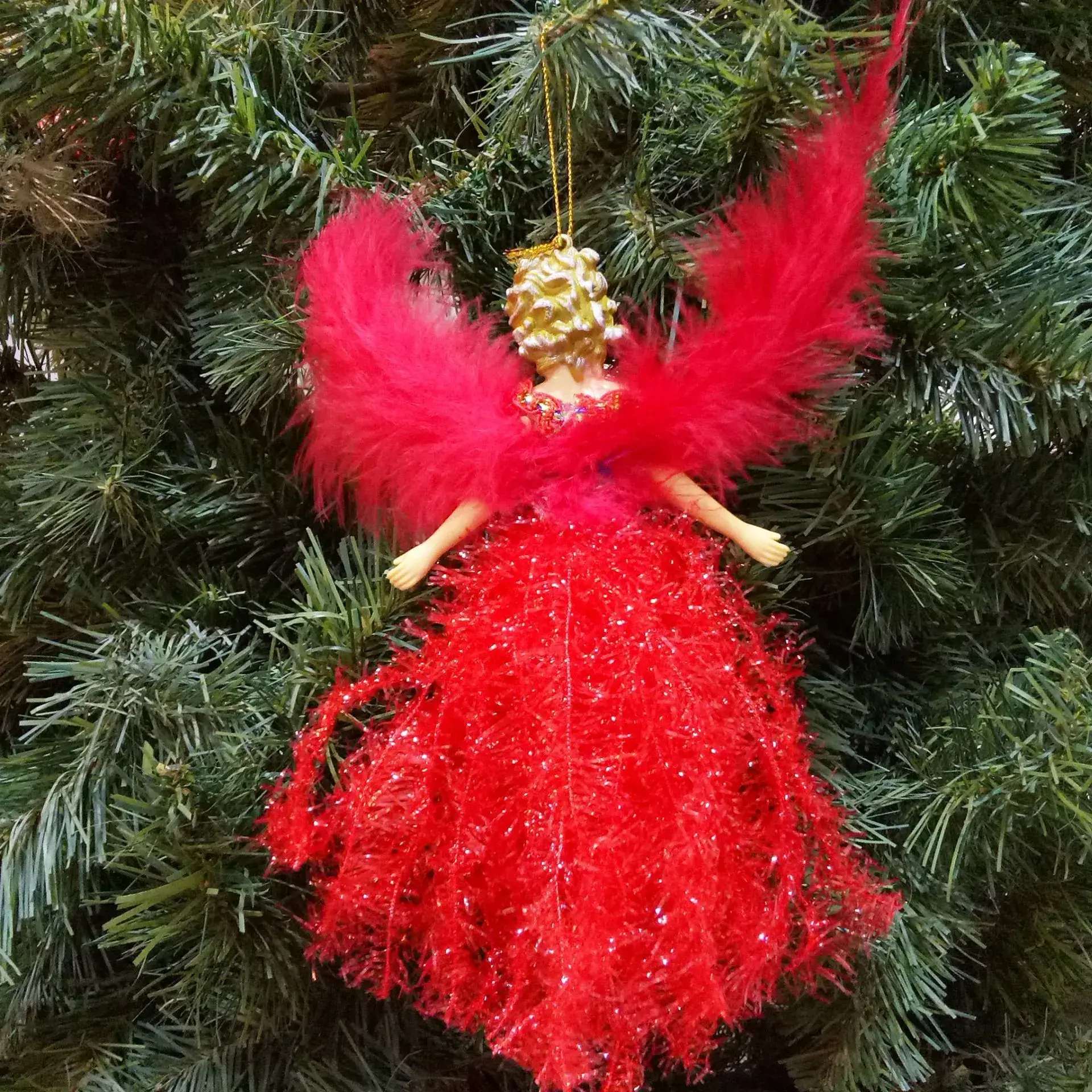 Red Feathered Christmas Angel Doll for Kids