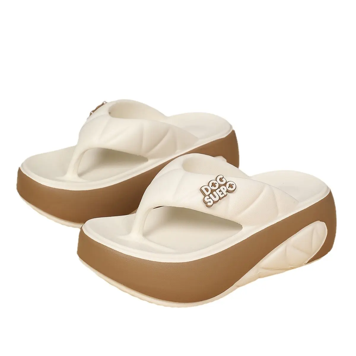 2024 Thick White Brown Platform Sandals with Glitter Detail