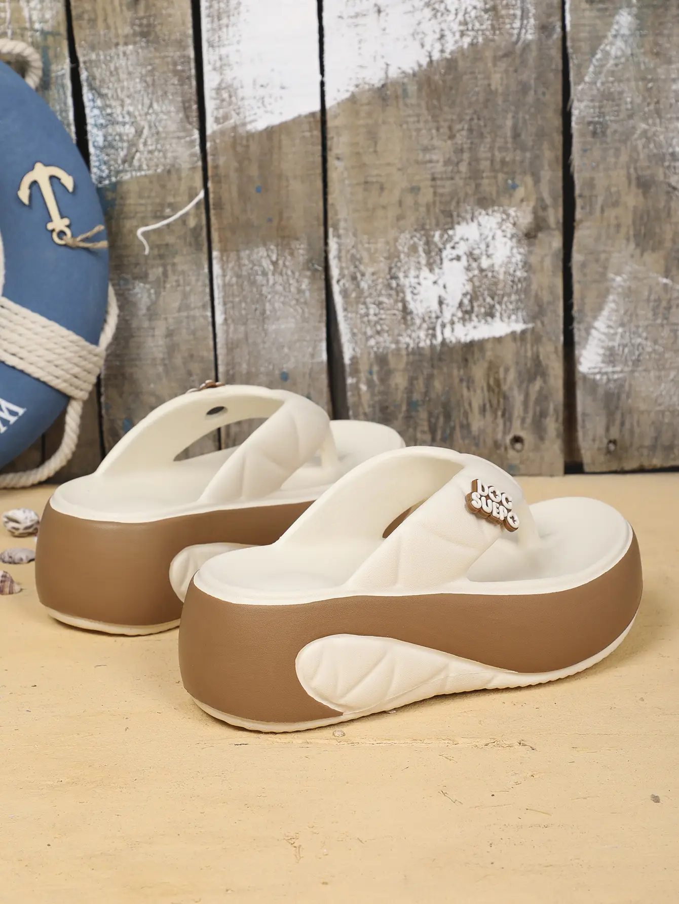 2024 Thick White Brown Platform Sandals with Glitter Detail — feature 7