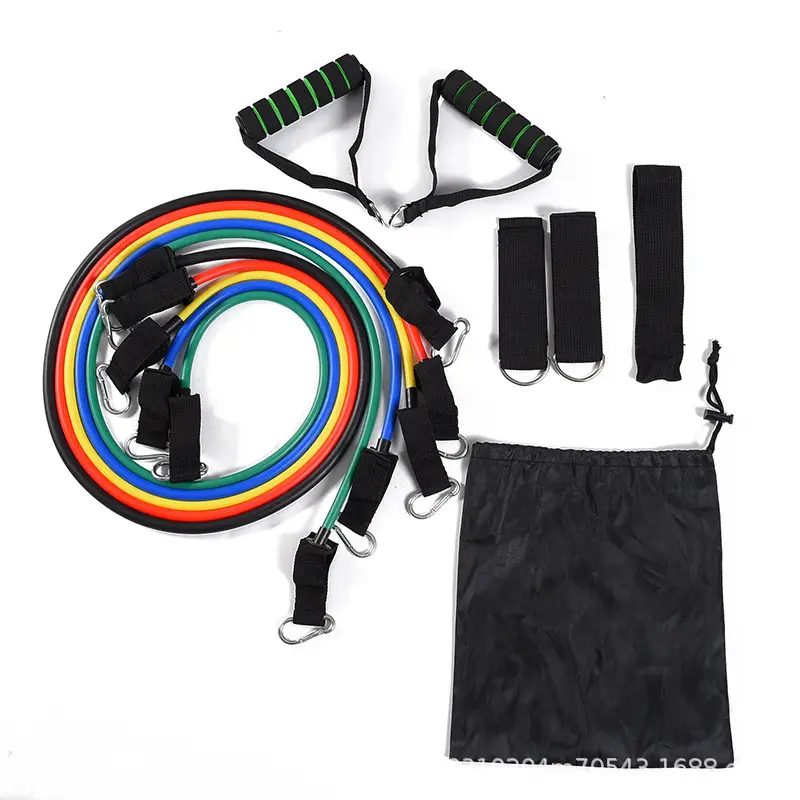 Tpe 11-Piece Set with Labels, Tensioner, Carabiner, Tension Rope, Resistance Band, Hook, Home Fitness Stretching