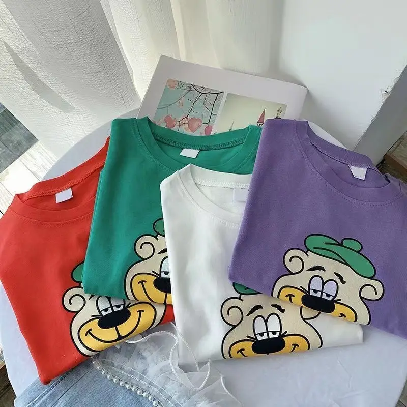 Girls Boys Short Sleeve T-Shirt Summer Korean Style Loose Top Base - Image 8