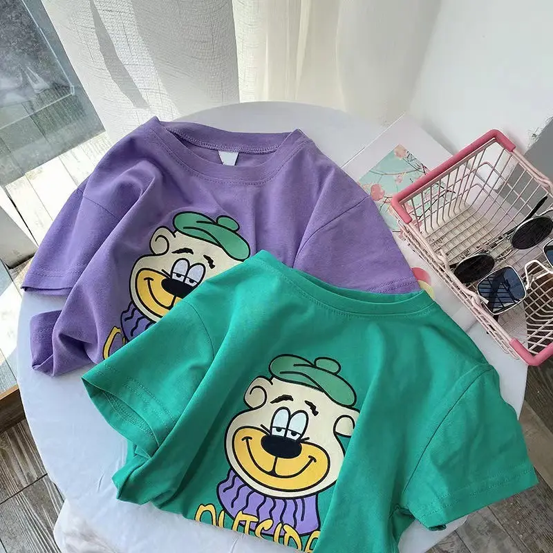 Girls Boys Short Sleeve T-Shirt Summer Korean Style Loose Top Base - Image 3
