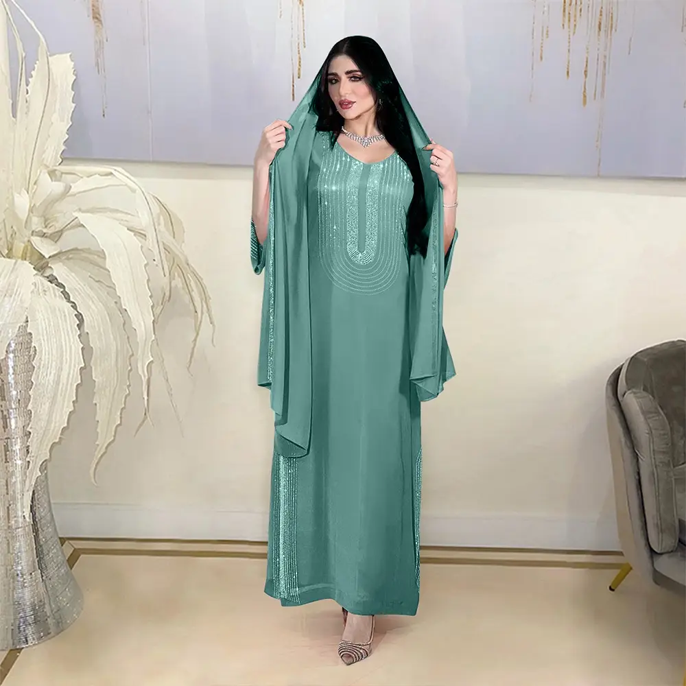 Xqy500195 Ethnic Clothing, Fashionable Rhinestone Dress, Home Wear, Work Attire Robe