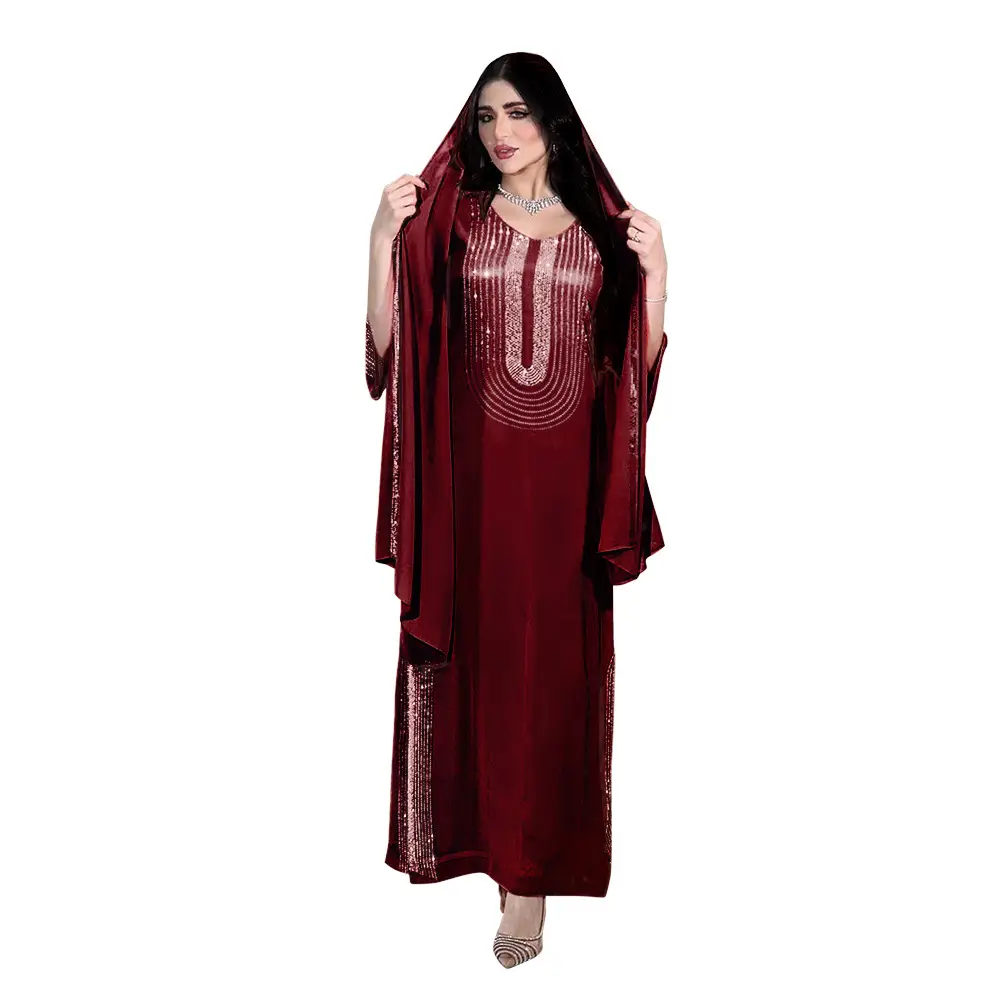 Xqy500195 Ethnic Clothing, Fashionable Rhinestone Dress, Home Wear, Work Attire Robe