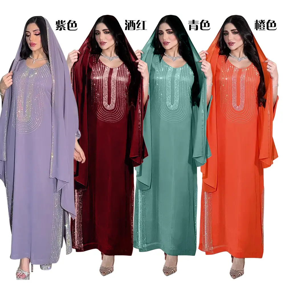 Xqy500195 Ethnic Clothing, Fashionable Rhinestone Dress, Home Wear, Work Attire Robe — feature 4
