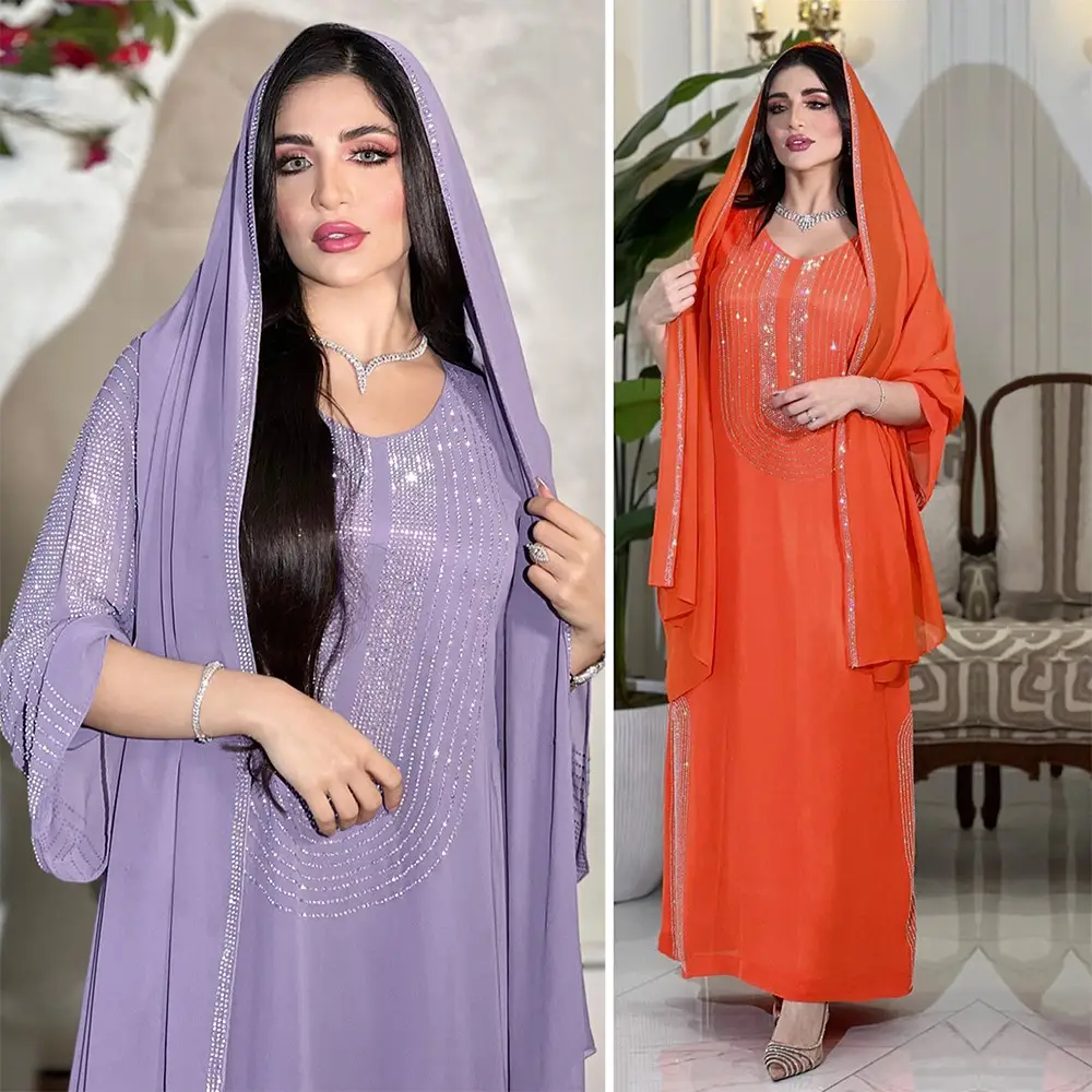 Xqy500195 Ethnic Clothing, Fashionable Rhinestone Dress, Home Wear, Work Attire Robe — feature 6