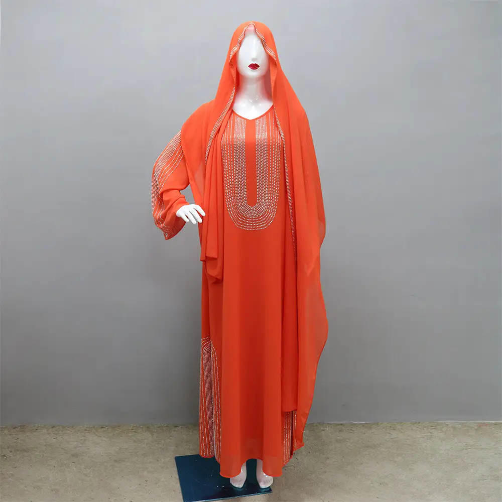 Xqy500195 Ethnic Clothing, Fashionable Rhinestone Dress, Home Wear, Work Attire Robe