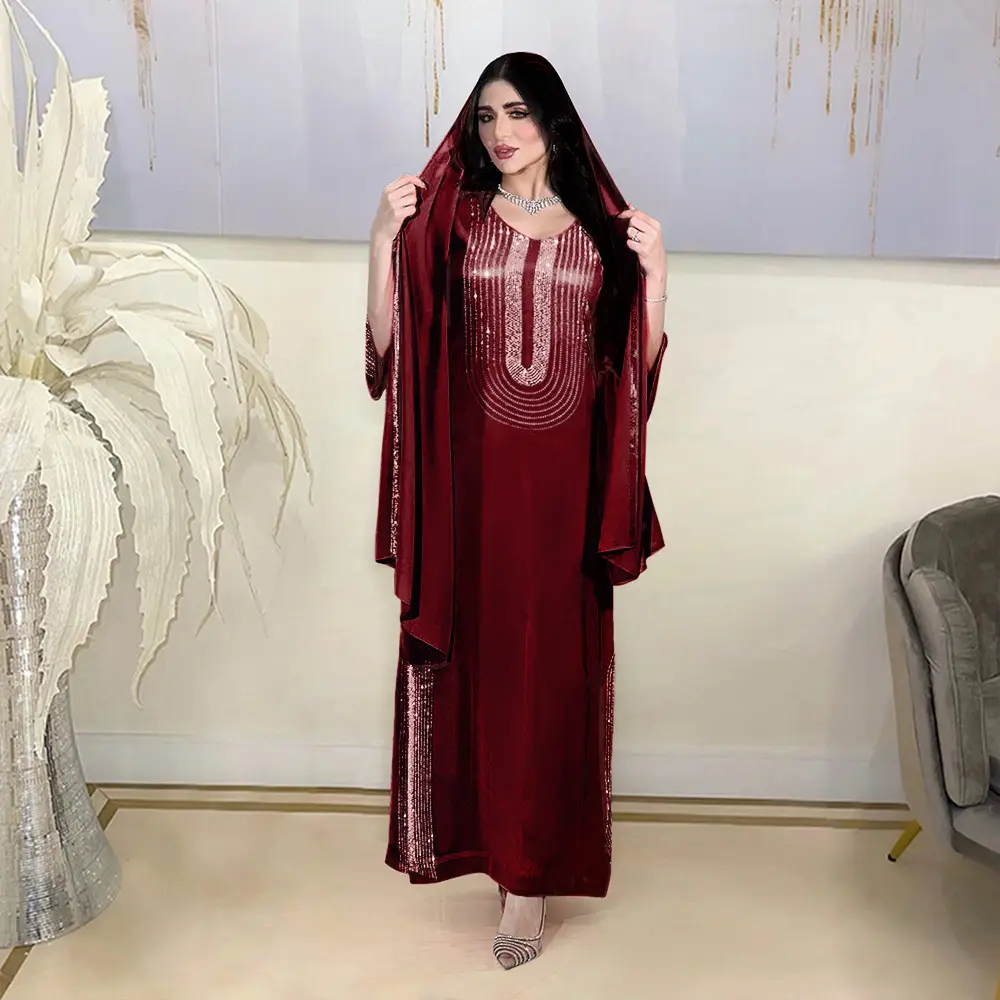 Xqy500195 Ethnic Clothing, Fashionable Rhinestone Dress, Home Wear, Work Attire Robe