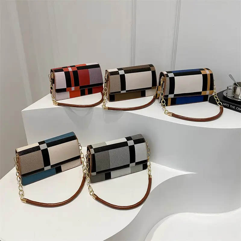 Women's Korean Style Crossbody Bag Brown Black Checkered - Image 6