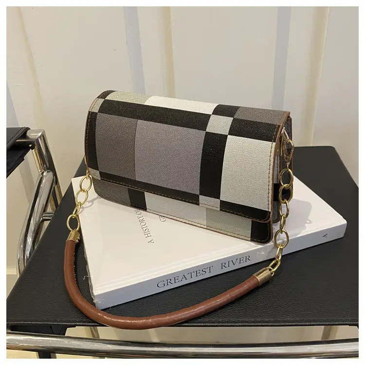 Women's Korean Style Crossbody Bag Brown Black Checkered — feature 12