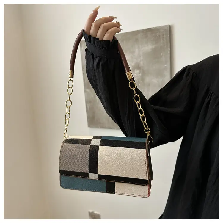 Women's Korean Style Crossbody Bag Brown Black Checkered — feature 15