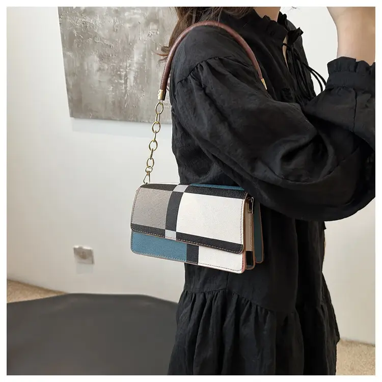 Women's Korean Style Crossbody Bag Brown Black Checkered — feature 22