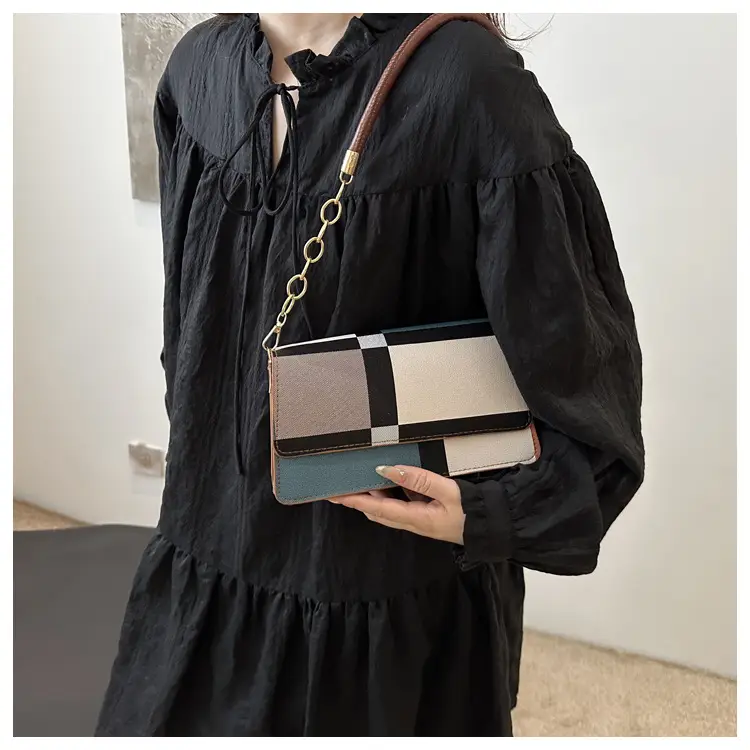 Women's Korean Style Crossbody Bag Brown Black Checkered — feature 26