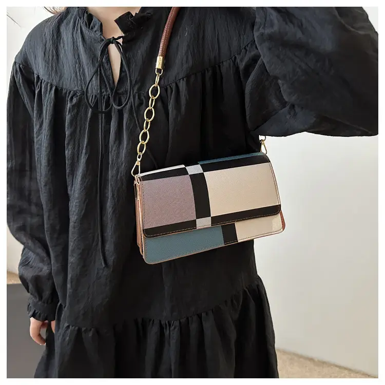 Women's Korean Style Crossbody Bag Brown Black Checkered — feature 27